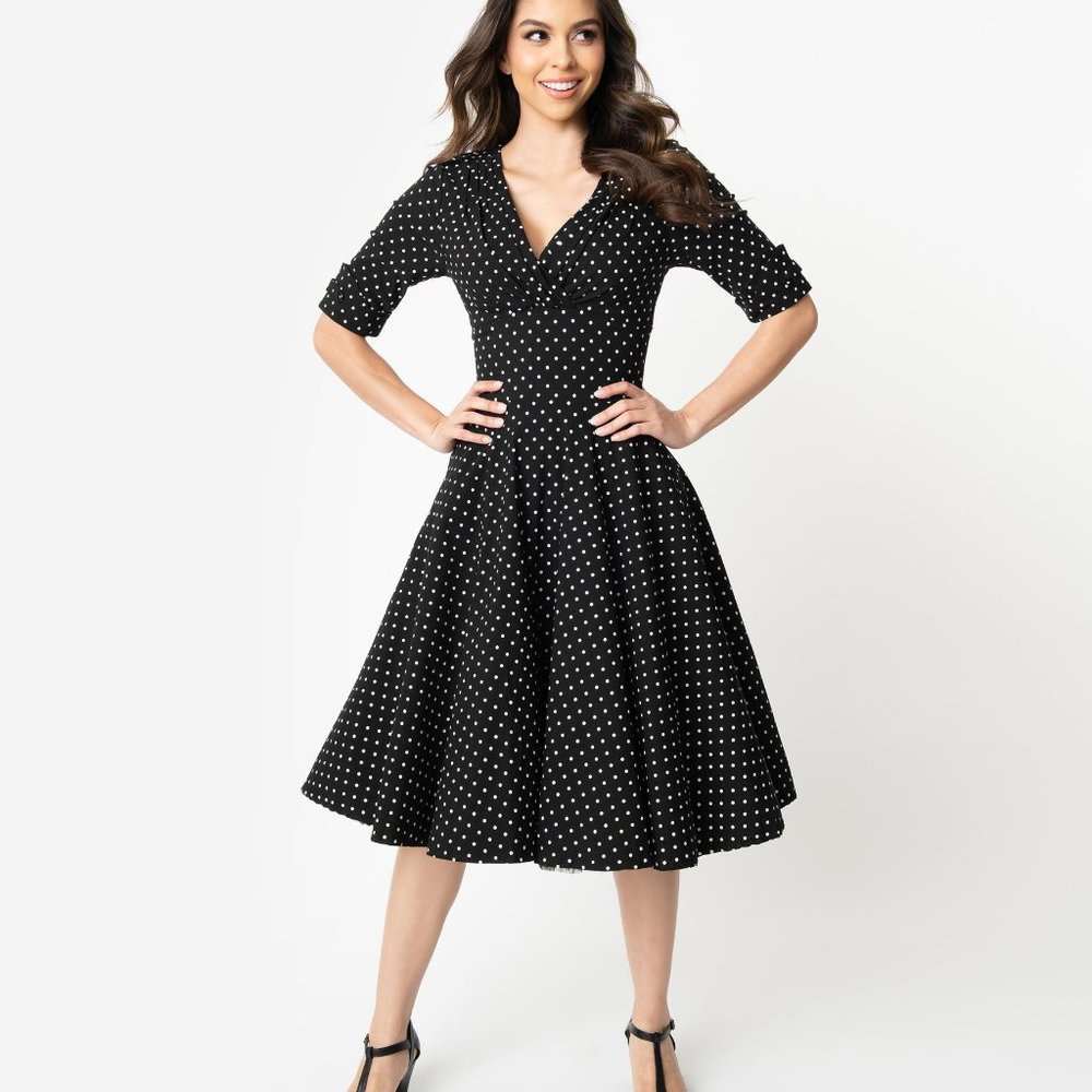 Unique Vintage Polka-dot Delores Swing Dress